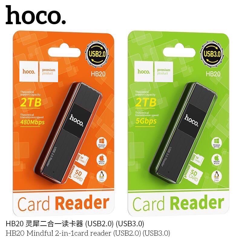 การ์ดรีดเดอร์-card-reader-hoco-hb20-mindful-2-in-1-sd-card-reader-usb3-0-2-0-otg-memory-card-adapter-ฮับ-hub-มีประกัน