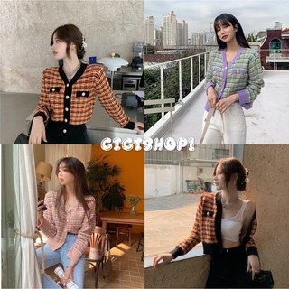 สินค้า Cicishop(งานเกอร์ดี)(Z805/6712)เสื้อไหมพรมผ้าถักทวิตแต่งกระดุมสีทองสีหวาน​ ใส่กันหนาวแบบเป๊ะๆ