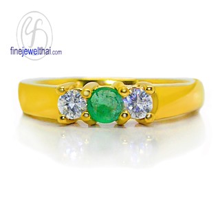 Finejewelthai แหวนมรกต-แหวนพลอยแท้-แหวนเงินแท้-พลอยประจำเดือนเกิด-Emerald-Diamond-Ring-R1012em_g