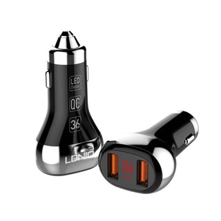 หัวชาร์จในรถยนต์ LDNIO C2 LED Display Dual QO 3.0 Ports Fast Car Charger