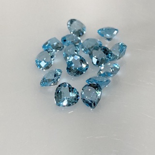 พลอยบลูโทพาซ (Blue Topaz) พลอยแท้ ทรงหัวใจ 7 มม. เกรด VVS เนื้อใส สีหวานสวยมาก มีใบรับประกัน