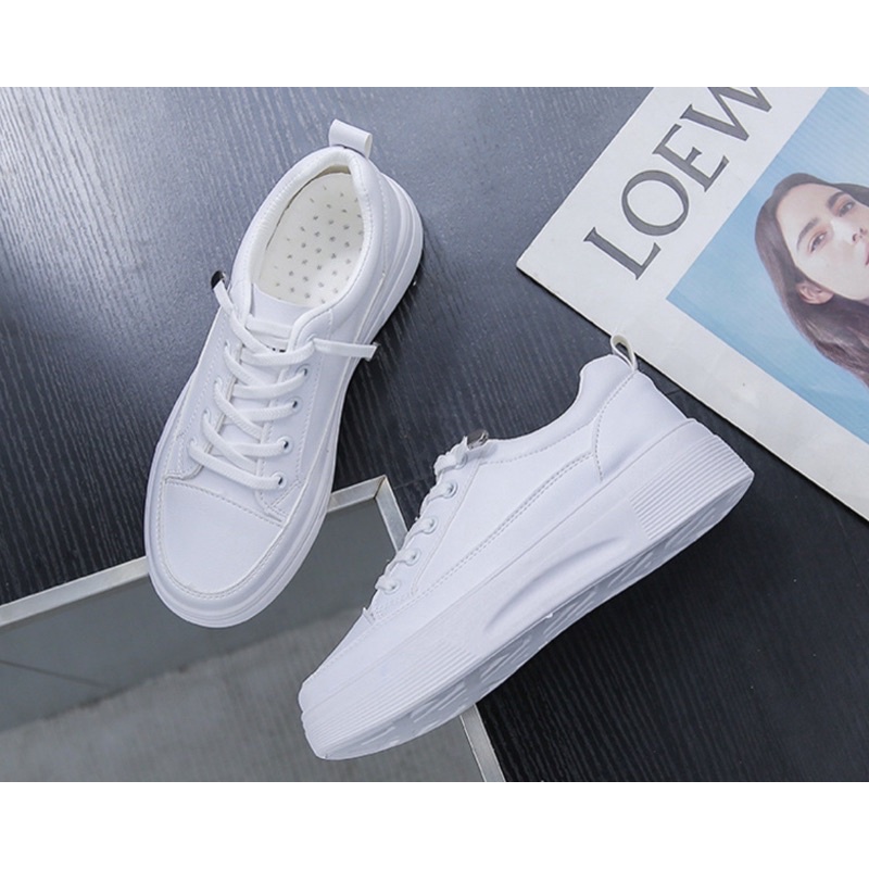 ภาพสินค้ารุ่นใหม่ MARIAN รองเท้าผ้าใบผู้หญิงขาวล้วนเสริมส้น 4.5ซม. NO.A0320 พร้อมส่ง จากร้าน marian.shop บน Shopee ภาพที่ 6