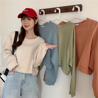 Triple A💕 Crop top Long sleeve t shirt Womens casual loose round neck sweater
