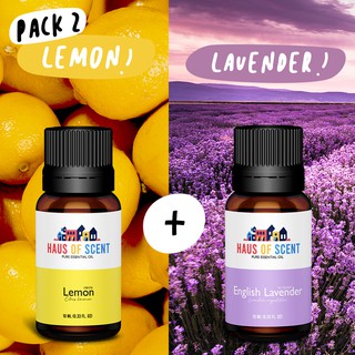 (แพคคู่) น้ำมันหอมระเหย เลมอน + ลาเวนเดอร์ 10 ml. (Lemon + Lavender Pure Essential Oil) -  น้ำมันหอมใส่เครื่องพ่นอโรม่า