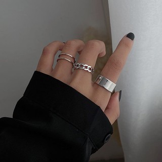 [AOER] 3ชิ้น/เซ็ต แหวนโลหะสไตล์ฮิปฮอปสำหรับผู้หญิง