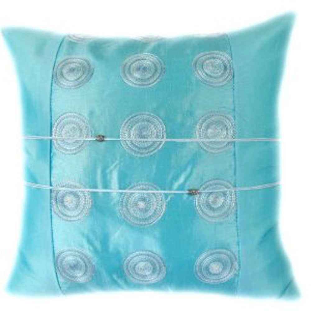 a15-thai-silk-pillow-covers-ปลอกหมอนอิง-ไหมไทยลายปักกลม-16-16-นิ้ว-1-คู่-สีฟ้า