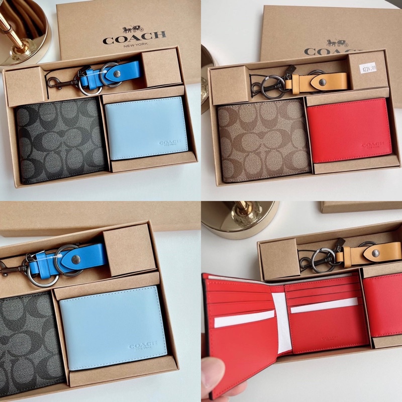 สด-ผ่อน-กระเป๋าสตางค์-coach-ca005-boxed-3-in-1-wallet-gift-set-in-colorblock-signature-canvas