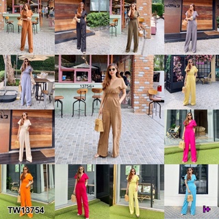 ภาพหน้าปกสินค้า👗Pfashion [ส่งไว!!🚛] P13754 	จั๊มสูทยาวคอวีสม็อคเอว Long jumpsuit, V-neck, smocked waist ที่เกี่ยวข้อง