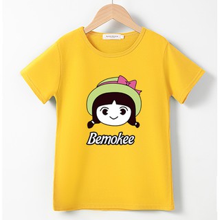 Bykidsเสื้อผ้าเด็กเสื้อเด็กคอกลมแขนสั้นคอตตอน100%ลาย Bemokeeผ้านุ่มใส่สบายมี8สี6ไซส์ให้เลือก