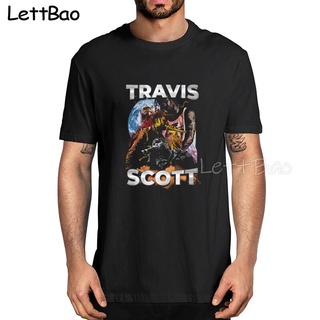 เสื้อยืดอินเทรนด์ผู้ชายอินเทรนด์ผู้หญิงเสื้อยืดผ้าฝ้าย 100% พิมพ์ลาย Rapper Travis Scott ทรงหลวม สไตล์วินเทจ ฮิปฮอป ฮารา
