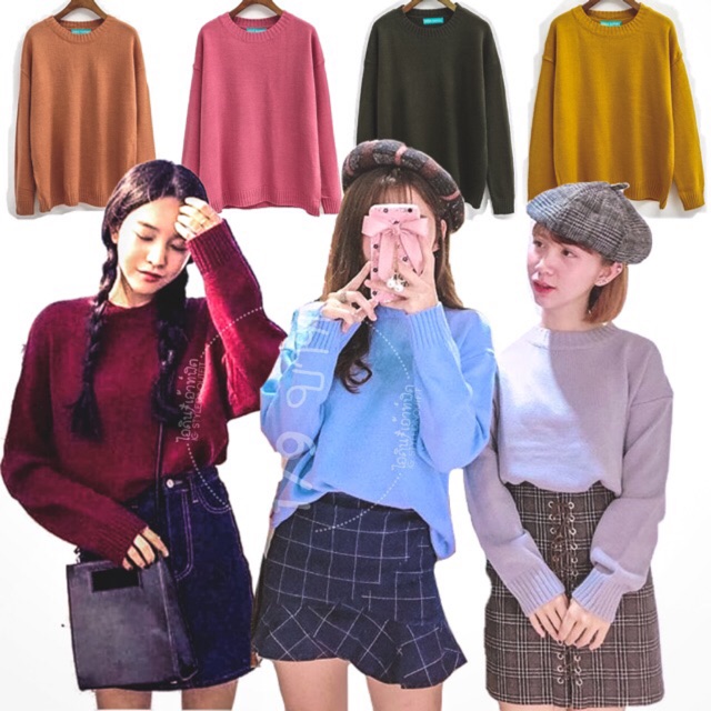 ราคาและรีวิวMiss Sumey เสื้อไหมพรมแขนยาว Cute Basic สเวตเตอร์ไหมพรม Sweater