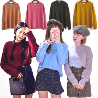 เช็ครีวิวสินค้า[ด่วนก่อนหมดโปร] Miss Sumey เสื้อไหมพรมแขนยาว Cute Basic สเวตเตอร์ไหมพรม Sweater