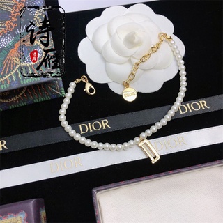 Dior/dior 22SS สร้อยข้อมือแฟชั่น จี้ตัวอักษร CD ประดับมุก พลอยเทียม สีทอง สําหรับผู้หญิง