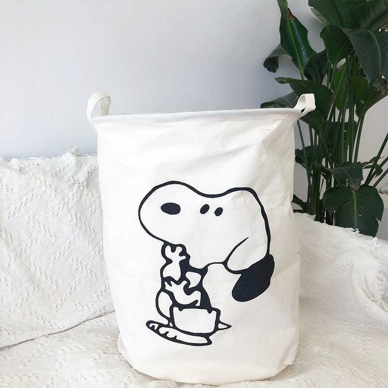 ตะกร้าผ้าแคนวาส-กันน้ํา-ลายการ์ตูน-snoopy-น่ารัก-สําหรับใส่เสื้อผ้าใช้แล้วนักเรียน-หอพัก