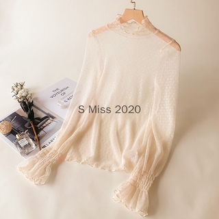 ภาพขนาดย่อของภาพหน้าปกสินค้าS Miss Net gauze top ผู้หญิง 2020 ใหม่ซีทรูคอสูงลูกไม้ bottoming เสื้อแขนยาวด้วยผ้าโปร่งโปร่ง จากร้าน sr0621 บน Shopee ภาพที่ 1