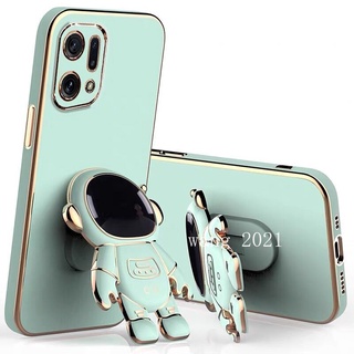 In Stock Candy Color Plating Phone Case เคสโทรศัพท for OPPO Find X5 Pro X3 Pro 5G เคส Phone Case Cute Cartoon Soft Case Back Cover with 3D Astronaut Holder