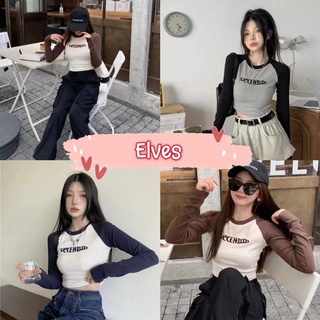 Elves✨พร้อมส่ง✨ เสื้อครอปไหมพรม คอกลมแขนยาว น่ารักสีพื้นกำลังมา ~58067-3~