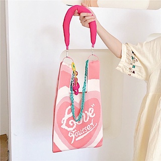 [ ทักแชทสอบถามสต๊อคก่อนกดสั่งซื้อ! ] — * Love shopping bag 🎀 กระเป๋าถักไหมพรมใบใหญ่หนาอย่างดี คล้องแขนได้ชิคๆ