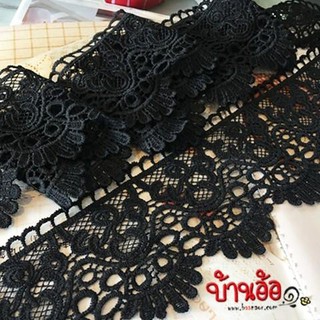 1y 90cm LACE7308 ผ้าลูกไม้ สีดำ ฉลุ ลาย ดอกไม้ laces ขนาดกว้าง 5 cm x ความยาว 90 เซนติเมตร