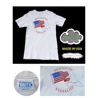 เสื้อขาว ตะเข็บเดี่ยวบน-ล่าง งานเก่า : Made in USA : เสื้อมือสอง งานคัดกระสอบ (SizeM)