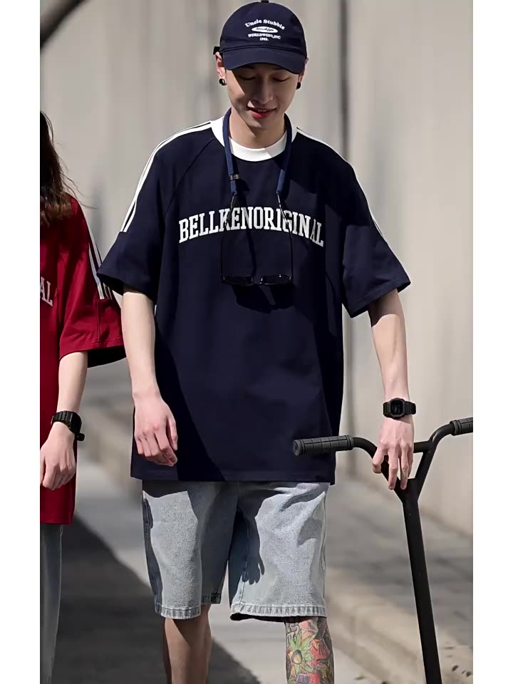 youtang-เสื้อเด็กผู้ชาย-เสื้อยืดอารมณ์ฤดูร้อนใหม่-ins-แฟชั่นน้ำแบรนด์มาตรฐานน้ำฮาราจูกุทุกวันคอกลมชายเยาวชนที่นิยมแขนสั้น