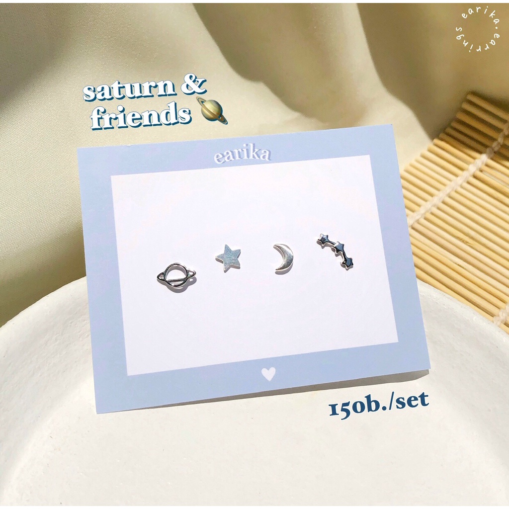 ภาพหน้าปกสินค้า(กรอกโค้ด 5GR4V ลด 50.-) earika.earrings - Saturn & friends set เซ็ตต่างหูแป้นเงินแท้ เหมาะสำหรับคนแพ้ง่าย