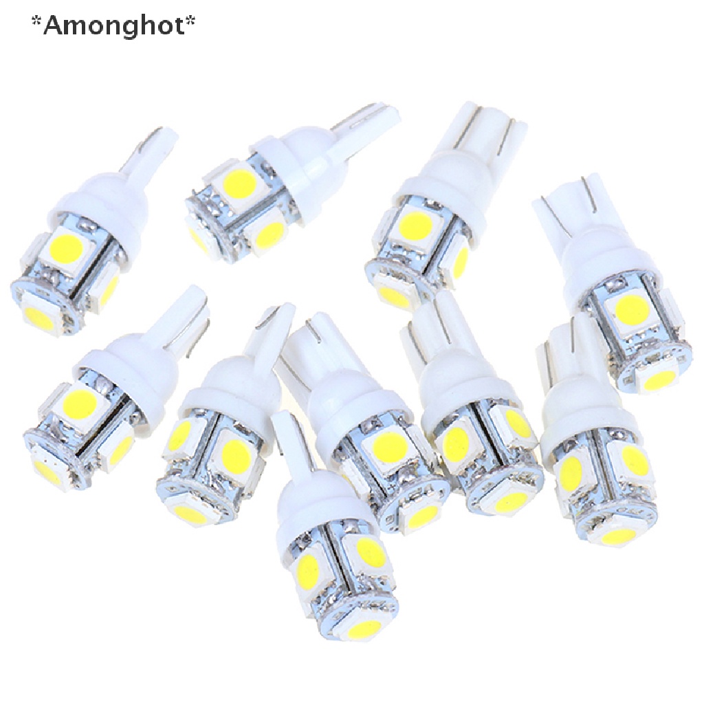 amonghot-หลอดไฟ-led-t10-wedge-5-smd-5050-5w5-สีขาว-สําหรับติดป้ายทะเบียนรถยนต์-10-ชิ้น