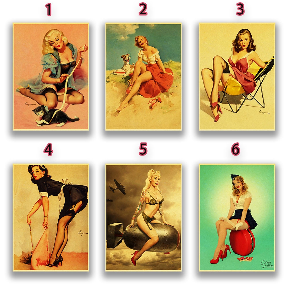 โปสเตอร์ภาพวาด-pin-up-girl-วินเทจคุณภาพดีสําหรับตกแต่งบ้าน