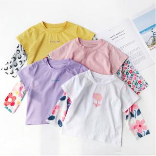 เสื้อยืดสำหรับเด็กผู้หญิง 3-7 ปีฤดูใบไม้ผลิและฤดูร้อนเสื้อยืดปลอม 2 ชิ้น