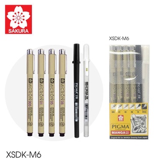 ปากกา PIGMA MANGA with Gelly roll ชุด ปากกาตัดเส้น พิกม่า มังงะ SAKURA รุ่น XSDK-M6 บรรจุ 6ด้าม/เซ็ท พร้อมส่ง