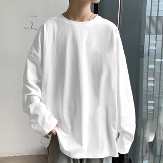 ผู้ชายTเสื้อแขนยาว2021ฤดูใบไม้ผลิและฤดูใบไม้ร่วงสีขาวบริสุทธิ์เวอร์ชั่นเกาหลีของแนวโน้มของคอกลมเสื้อผ้าบางส่วนเสื้อbotto