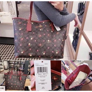 🦋แท้💯 พร้อมส่ง🦋กระเป๋าสะพาย COACH C7616 CITY TOTE IN SIGNATURE CANVAS WITH HEART PETAL PRINT (IMBMC)