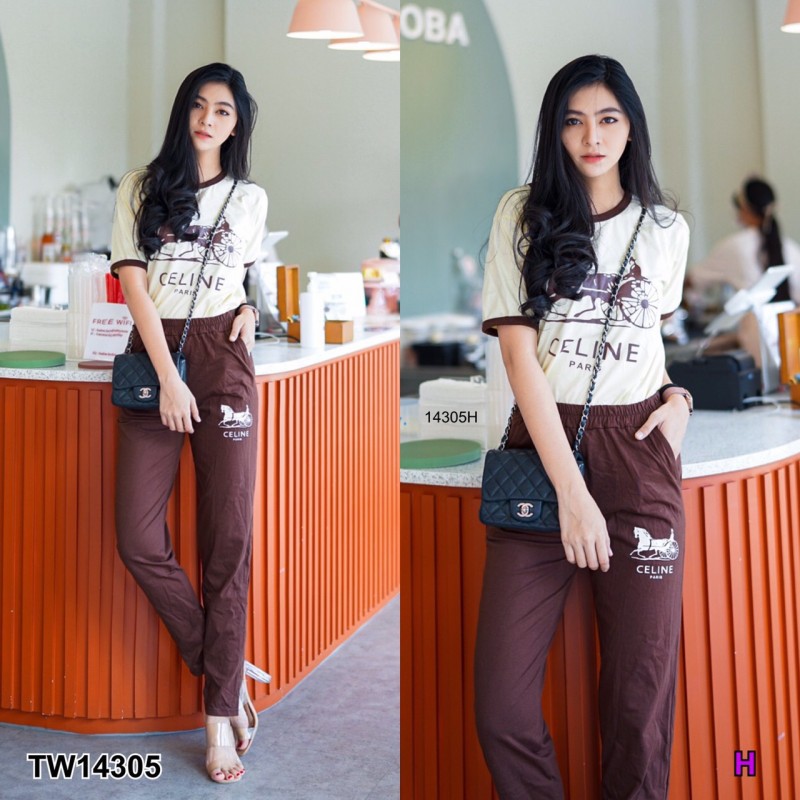 set-เสื้อแขนสั้นสกรีนลายแบรนด์-กางเกงขายาว-tw14305