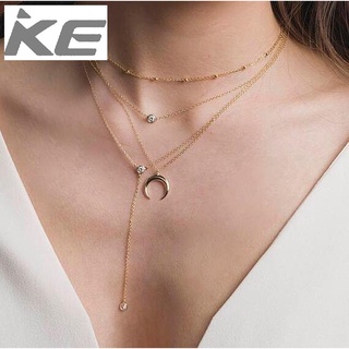 Popular Japanese and Korean Pearl Chain Water Drop Diamond Moon Pendant MultiLong Necklace for