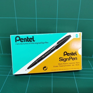 PENTEL Sign Pen S520-D Green ปากกาเมจิก เพนเทล หมึกสีเขียว (กล่อง/12ด้าม) ขนาดหัว 2.0 มม. ปากกาแบบสวมปลอก หมึกแห้งไว