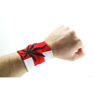 สินค้าราสต้า Wristband White Red Cross Black Leaf สายรัดข้อมือราสต้า-เรกเก้สีขาว ลาย RED CROSS และใบไม้สีดำ