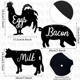 สติกเกอร์โลหะ รูปหมู วัว ไก่ งานฝีมือ สีดํา สําหรับตกแต่งผนังบ้าน ห้องครัว 3 ชิ้น