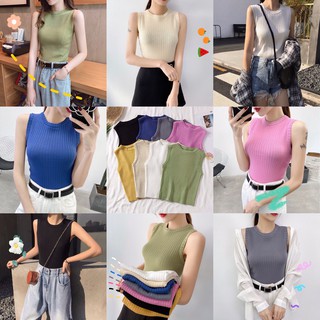 cici(พร้อมส่ง)เสื้อไหมพรมแขนกุด แฟชั่นผ้าเข้ารูปยืดตามตัว(5142)