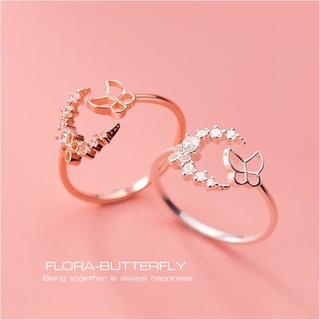 s925 Flora-butterfly แหวนเงินแท้  ดอกไม้และผีเสื้อ สวยหวาน สามารถปรับขนาดได้