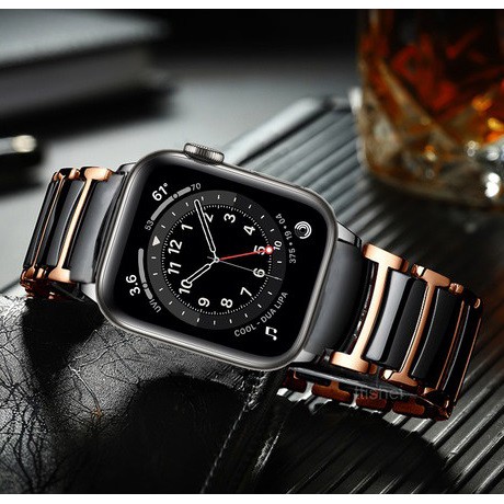 ภาพหน้าปกสินค้าLuxury Apple Watch Straps Ceramic Stainless steel Watch Watchband for Apple Watch Series 1/2/3/4/5/6/7,Apple Watch SE Size 41mm 45mm 38mm, 40mm, 42mm, 44mm Applewatch Strap สาย applewatch