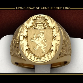 แหวนตราประทับ รูปมงกุฎสิงโต สีเหลือง ทอง 18K สําหรับผู้ชาย