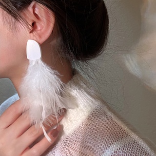 925 silver needle Korean feather earrings autumn and winter temperament sweet and fresh lady earrings bohemian earrings