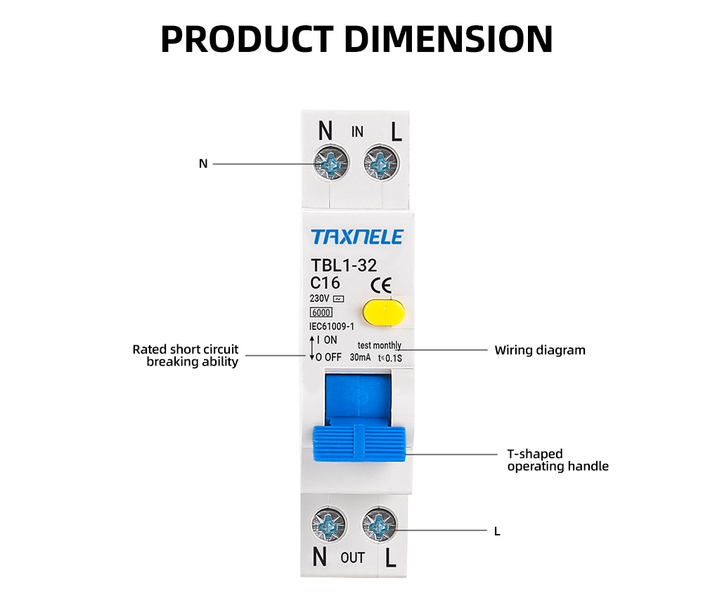 18Mm Mini 230V 50 / 60Hz Rcbo 1P N 6Ka Maradékáram Differenciálmű