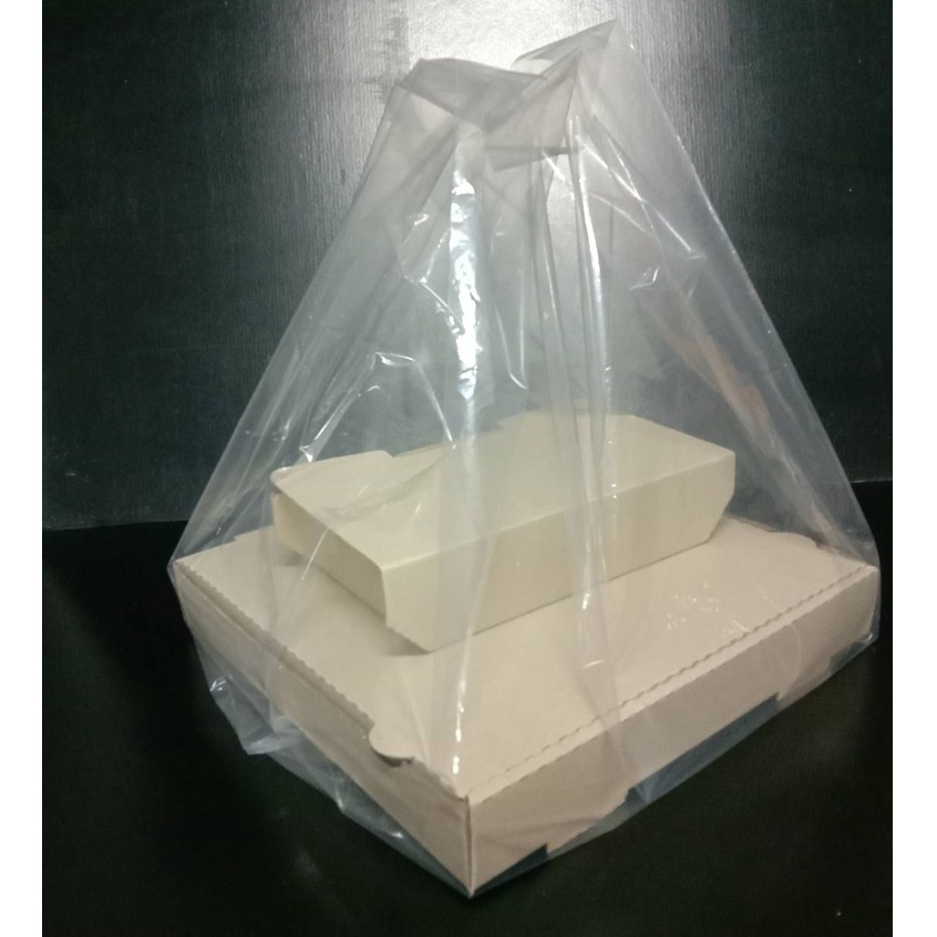 clear-bag-ถุงหิ้วใส-ก้นเหลี่ยม-สำหรับกล่อง-12นิ้ว-ถุงหิ้วสำหรับกล่องพิซซ่าขนาด-12นิ้ว-แพค-1-กก-ใส่ของที่ไม่ร้อน