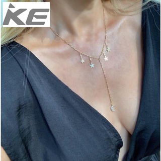 Simple Pentagram Clavicle Chain Diamond Moon Pendant Long Necklace for girls for women low pr
