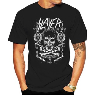 เสื้อยืดสีดำอินเทรนด์ใหม่ เสื้อยืดลําลอง แขนสั้น พิมพ์ลาย Slayer Skull Bones Revised S-X Metal Band Official Obgmgo18Epf