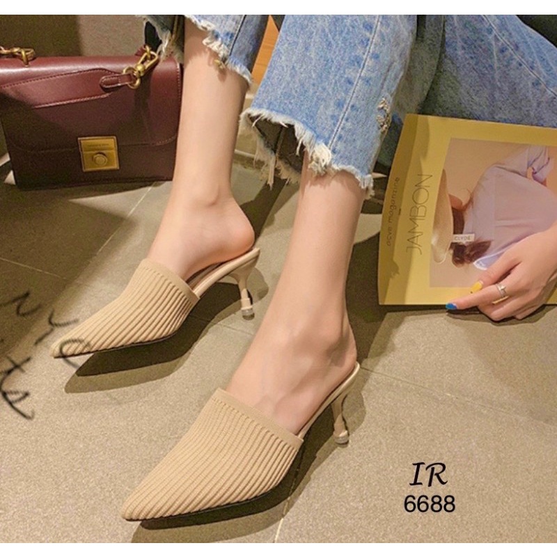 6688-รองเท้าคัทชูเกาหลีวัสดุผ้าร่องนิ่มแต่อยุ่ทรงแบบหัวแหลม