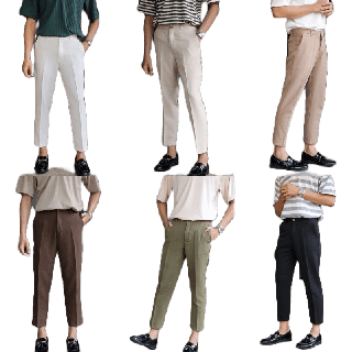กางเกงสแล็ค ขาเต่อ ทรง5ส่วน กางเกงขายาวทรงเกาหลี classy trousers [ใส่โค้ด BAR45DEC ลดเพิ่ม 45.-]