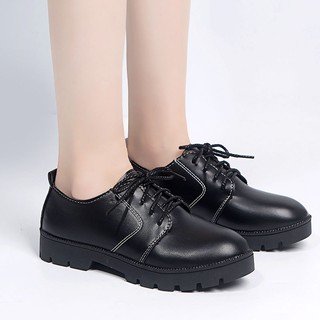 สินค้า [ไซส์ 34-45] รองเท้าหนังสีดำไซส์เล็ก / บูทสั้นสไตล์อังกฤษ / รองเท้าผู้หญิงไซส์ใหญ่ 41 42 43 44 45