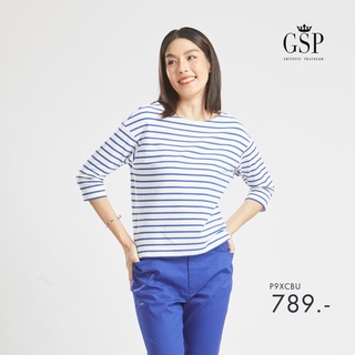 GSP เสื้อยืด เสื้อยืดผู้หญิง Lucky Stripes Blouse เสื้อยืดแขนยาวลายริ้วสีขาวกรม  (P9XCBU)